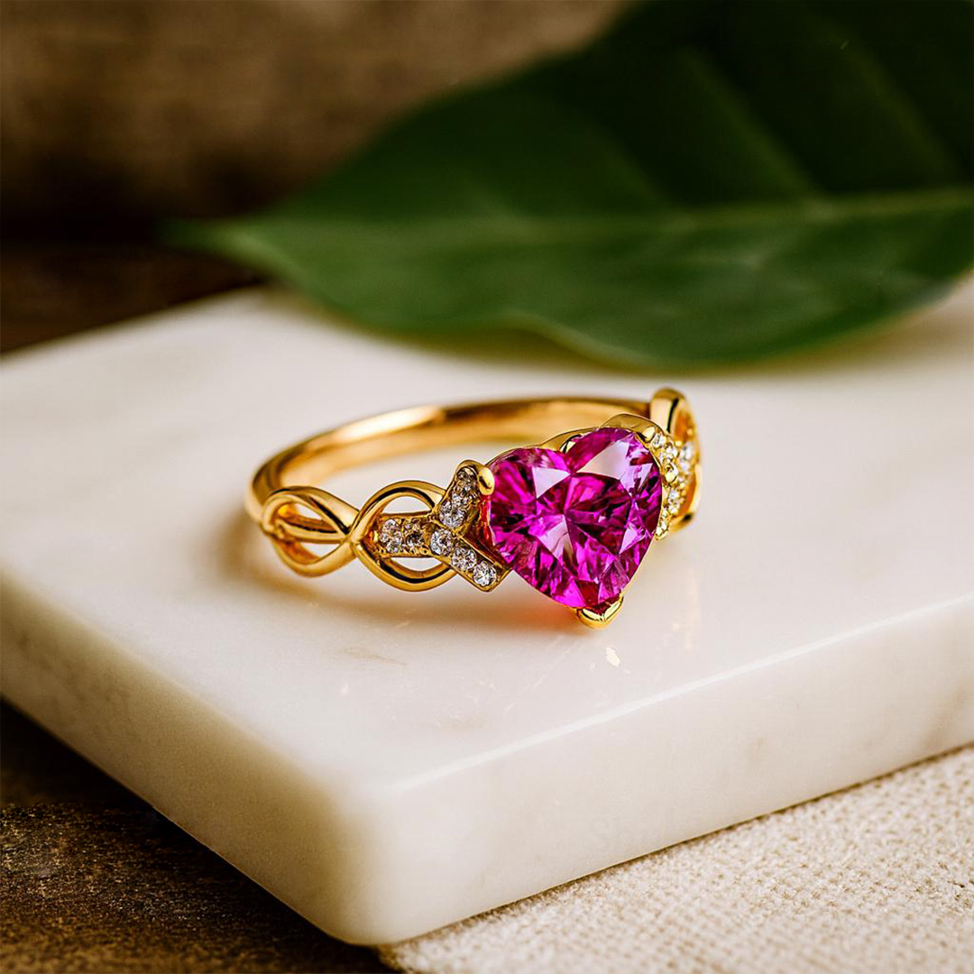 Breast Cancer Awareness Heart Cut Diamond Ring