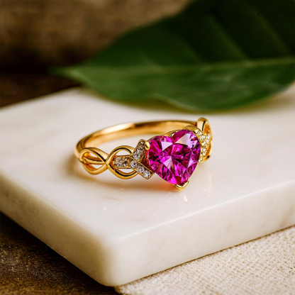 Breast Cancer Awareness Heart Cut Diamond Ring