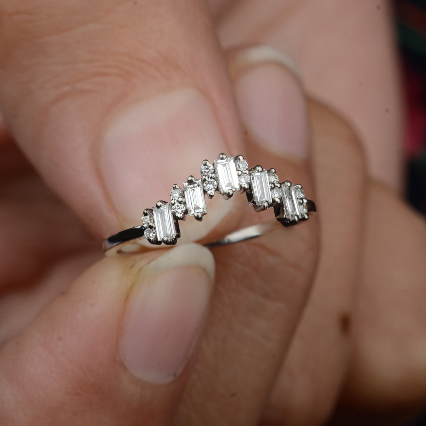 Baguette Diamond Chevron Ring