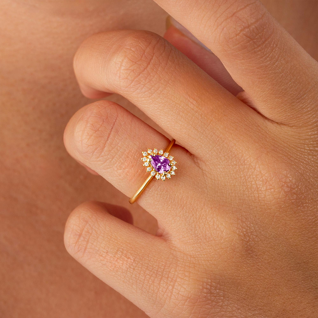 Memorial Tear Teardrop Birthstone Ring