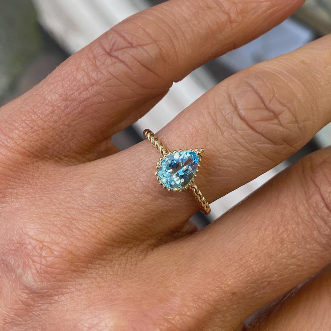 Memorial Tear Pear Cut Twisted Birthstone Ring