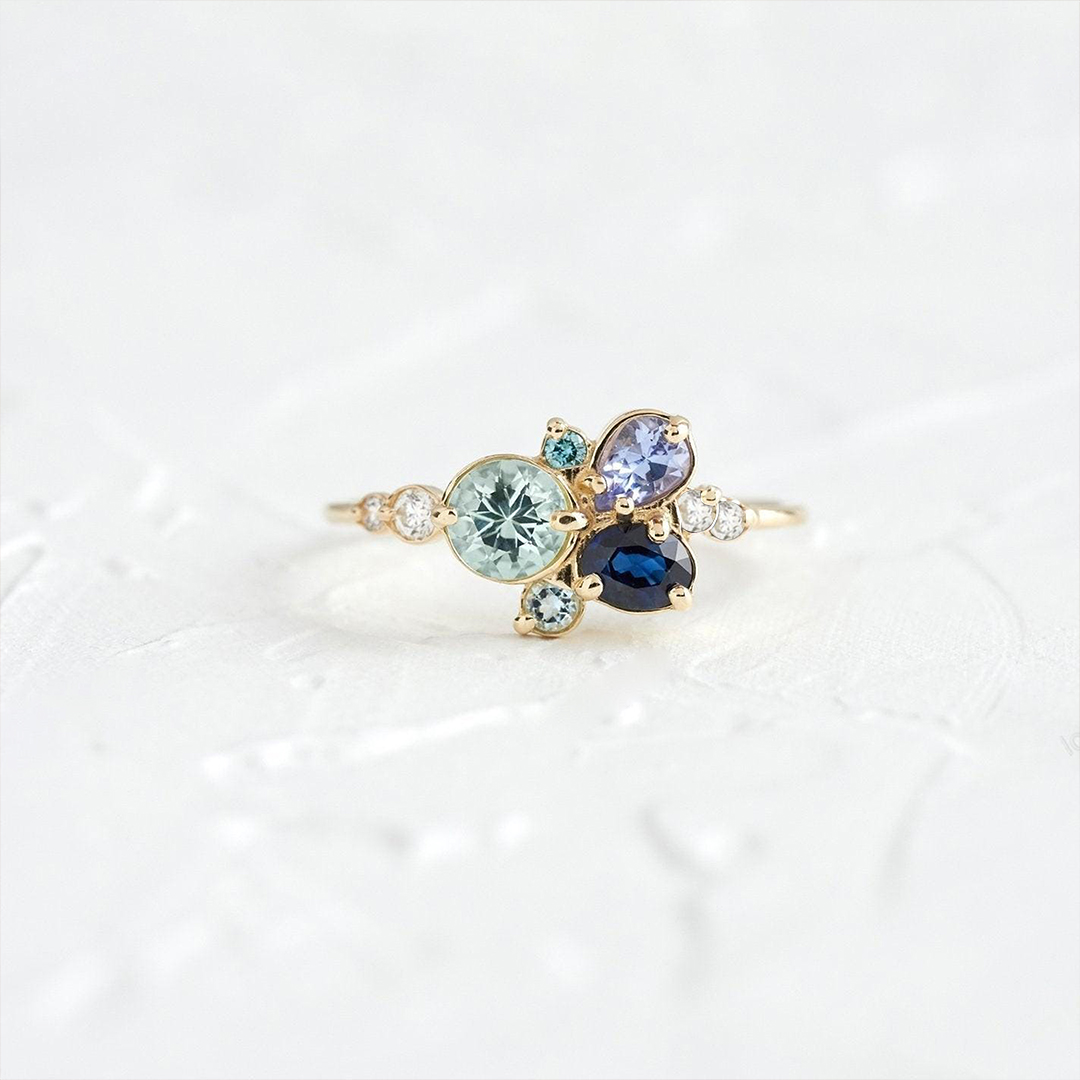 Gift For Mama Custom 1-5 Multi-Shape Birthstones Ring