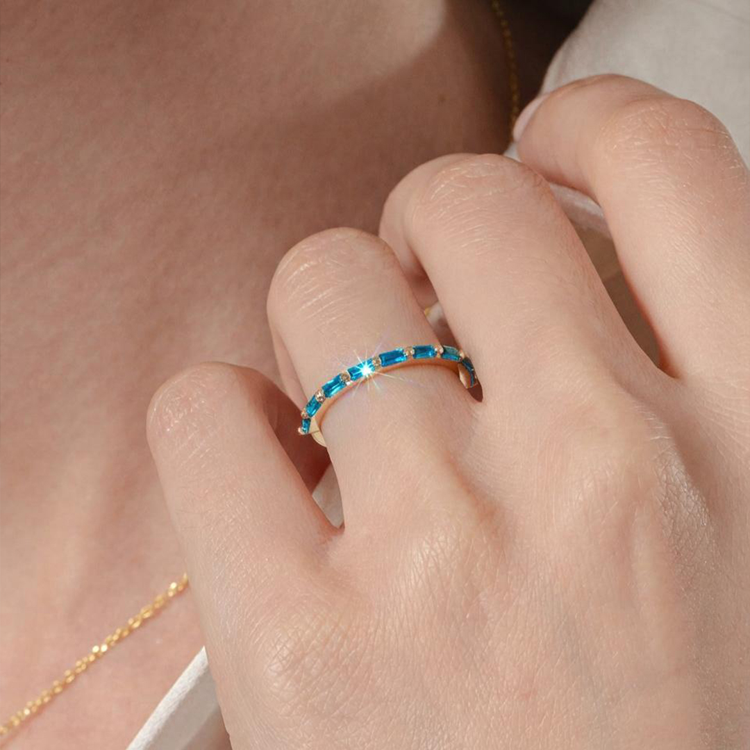 Colorectal Cancer Awareness Stand Strong Baguette Blue Ring