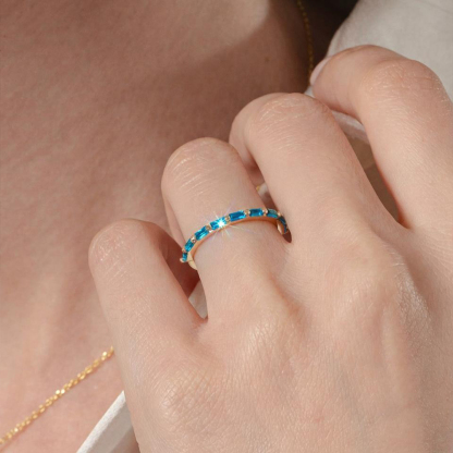 Colorectal Cancer Awareness Stand Strong Baguette Blue Ring