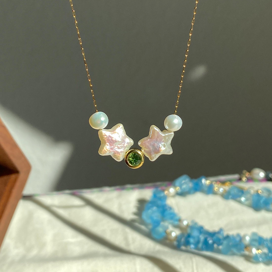 Autism Awareness Double Pearl Stars Necklace