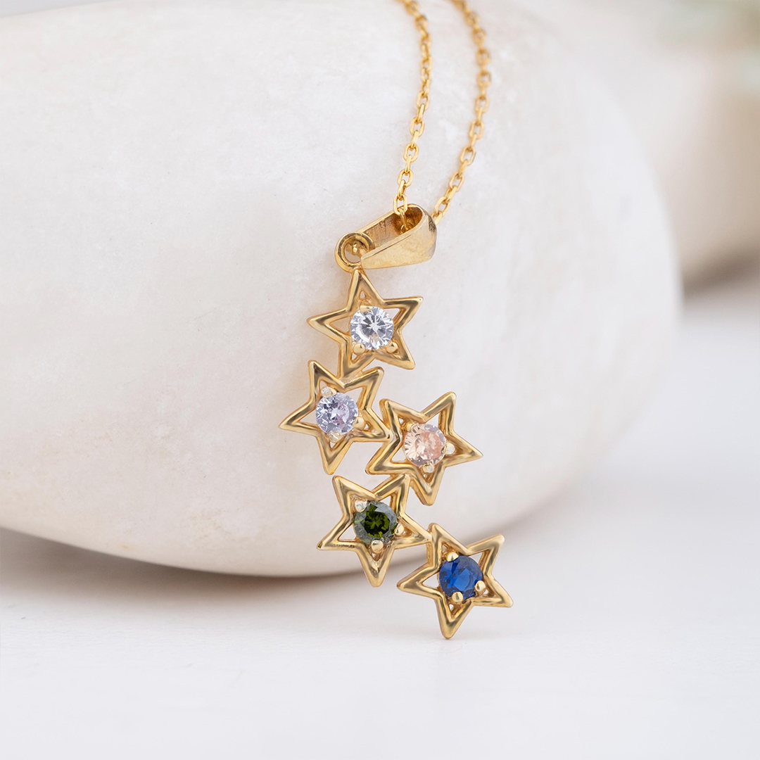 Personalized 1-5 Birthstones Star Mom Necklace