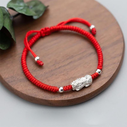 Red String Silver Pixiu Bracelet – Attract Windfall Luck