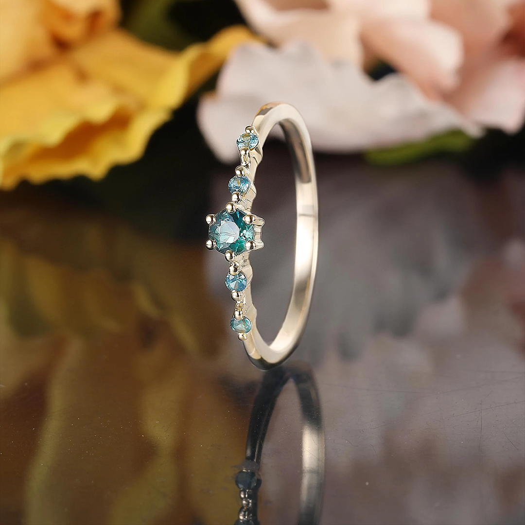 Ovarian Cancer Awareness Strength in Teal Teal Sapphire Ring