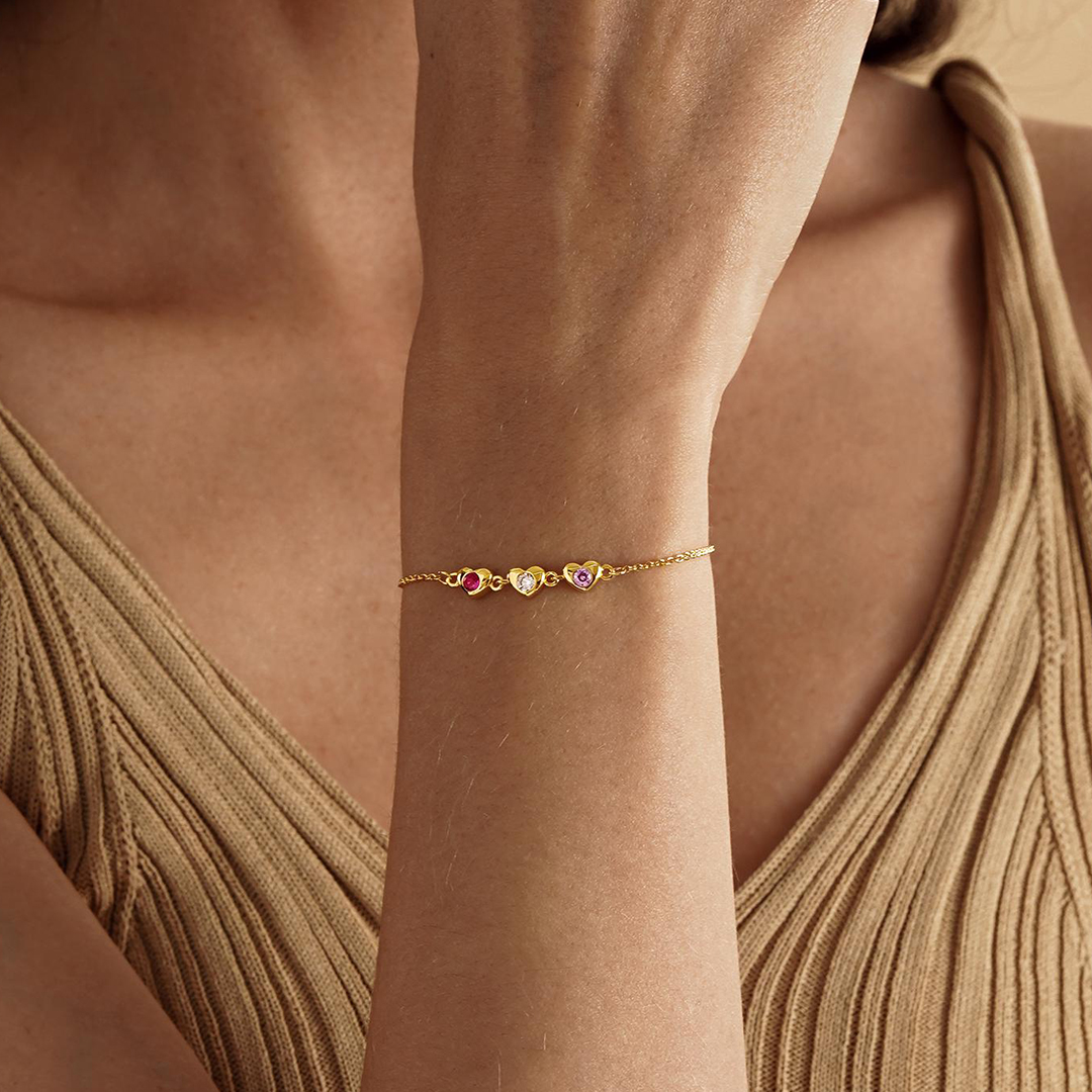 My Family My Heart Custom Heart Birthstone Bracelet