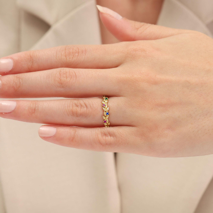 Family Roots Personalized 1-5 Leaf Birthstone Ring