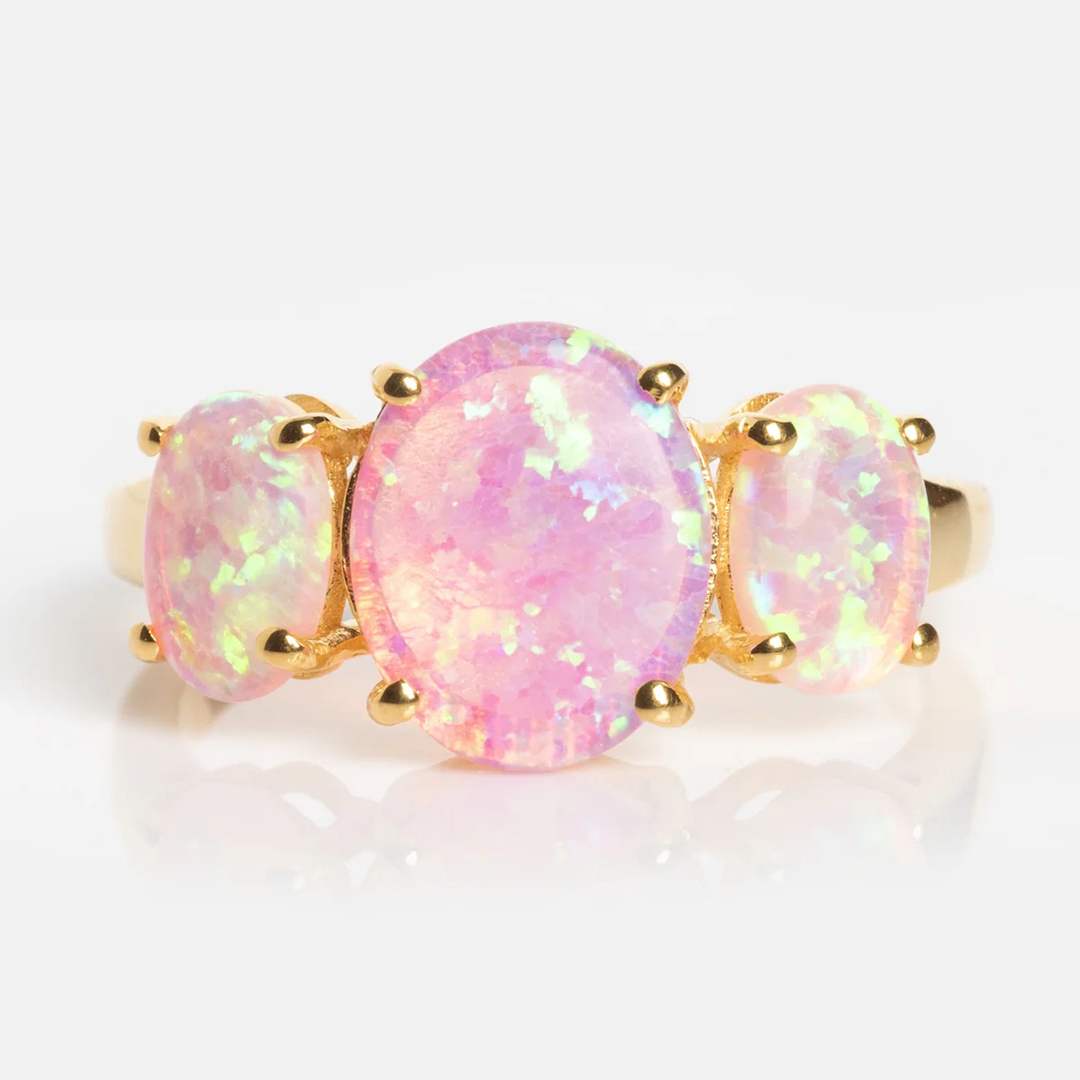 Forever in My Heart Rainbow Bridge Pink Opal Ring