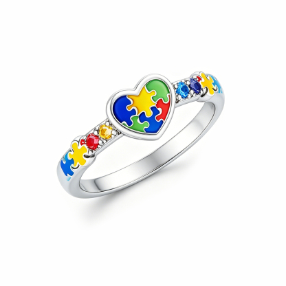 Autism Awareness Star Mom Strength in Every Star Heart Puzzle Ring