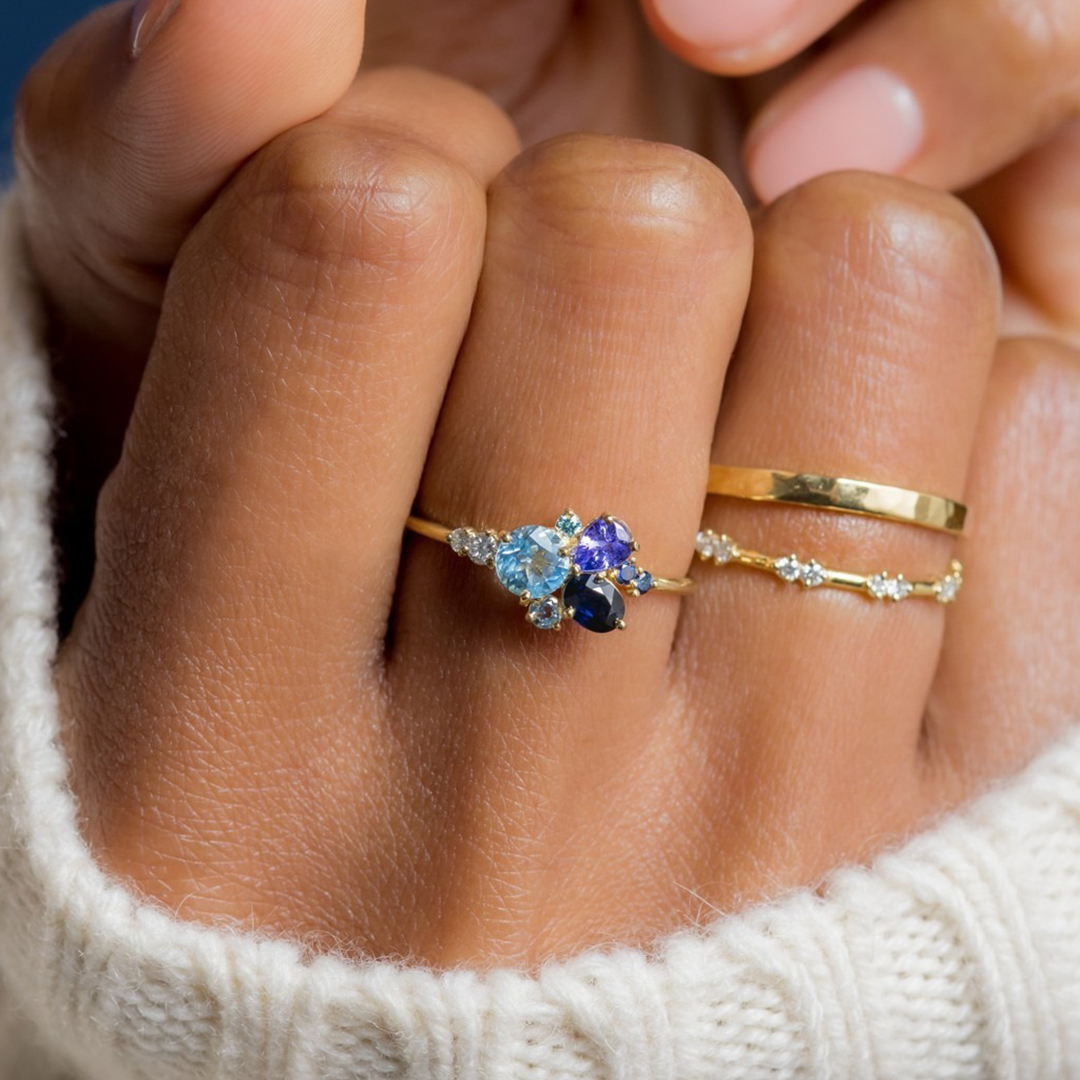 Gift For Mama Custom 1-5 Multi-Shape Birthstones Ring