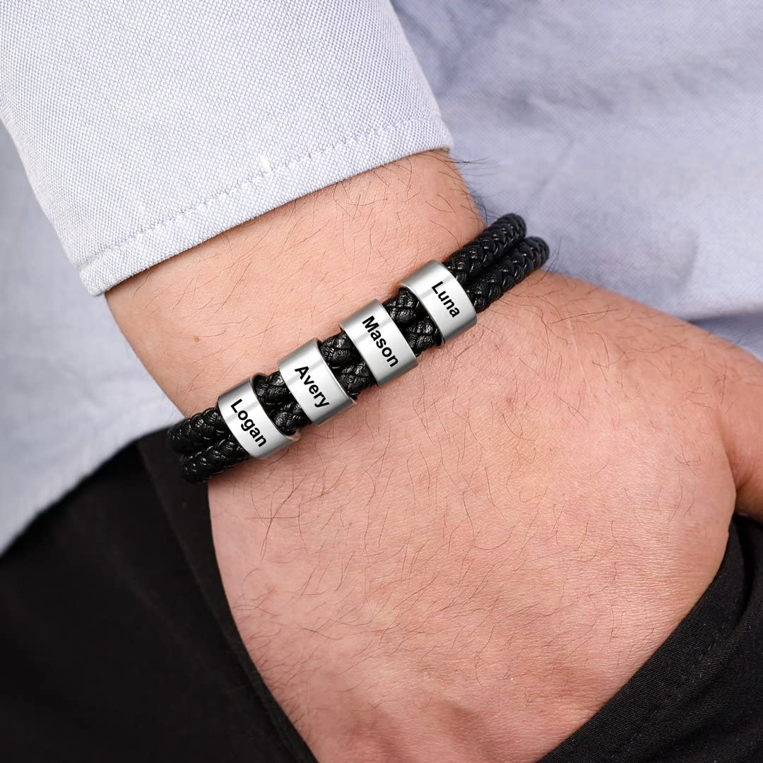 Custom 1-5 Names Leather Bracelet