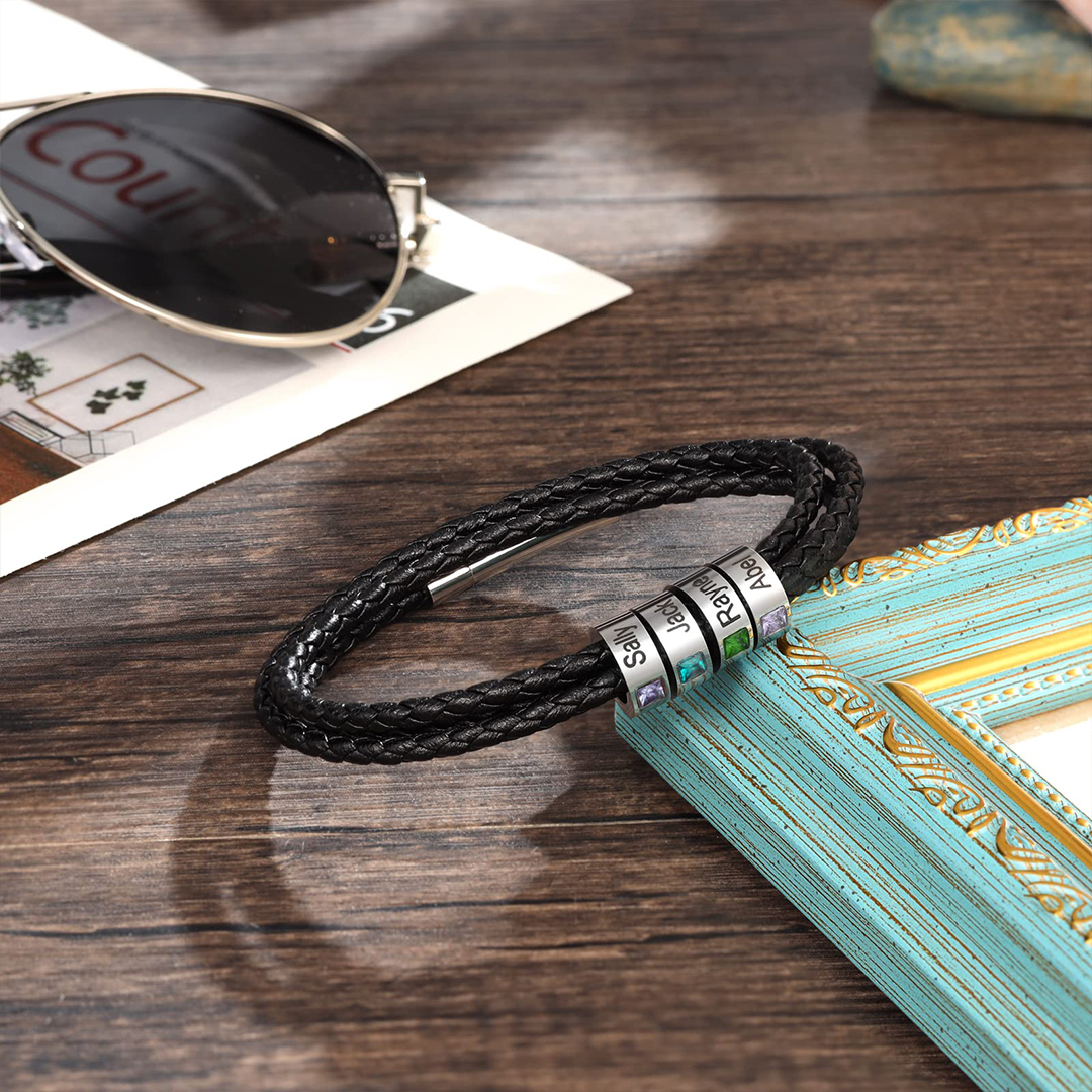 Men's Personalized 1-8 Names Leather Bracelet