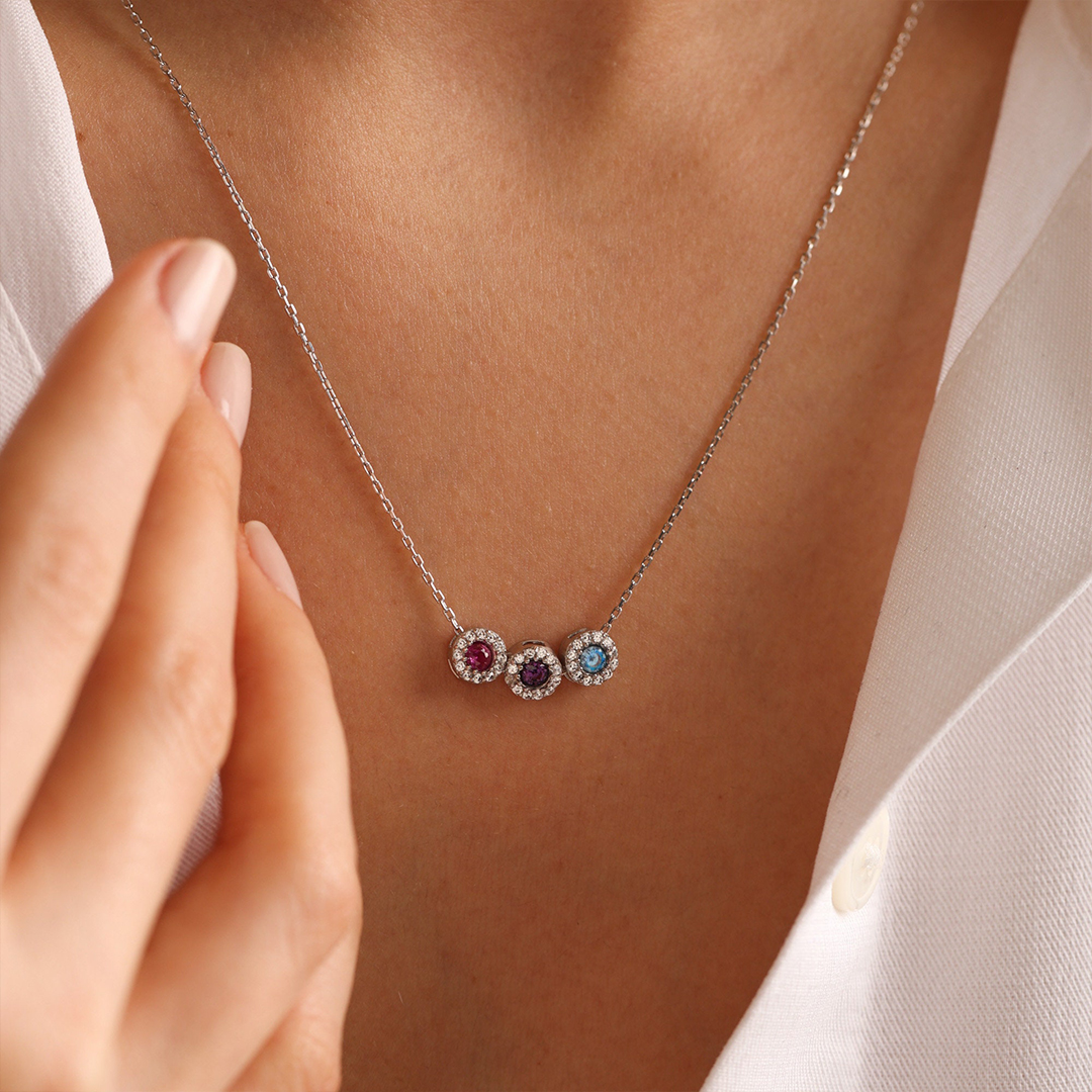 Personalized 1-14 Family Birthstones Christmas Gift Necklace
