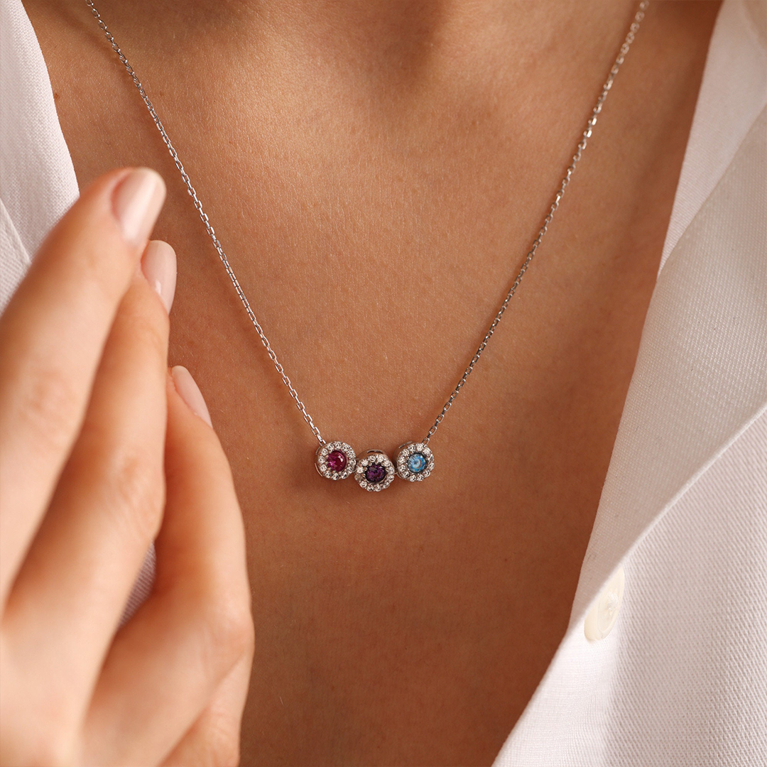 Personalized 1-14 Family Birthstones Christmas Gift Necklace