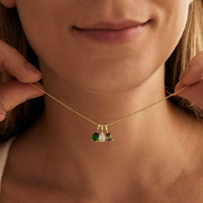 Family Birthstone For Grandma Drop Necklace