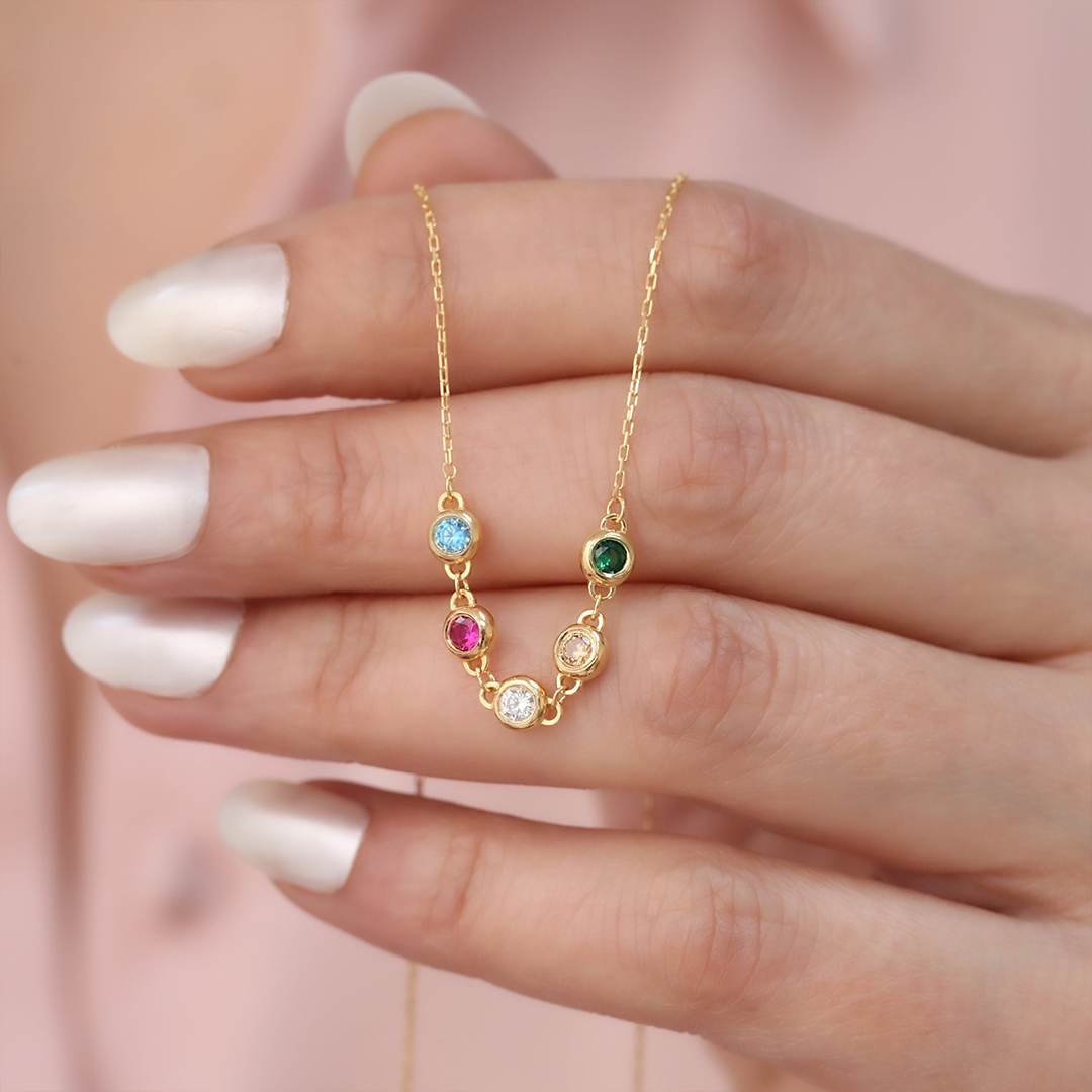 Personalized Family Member 14 Birthstone Necklace