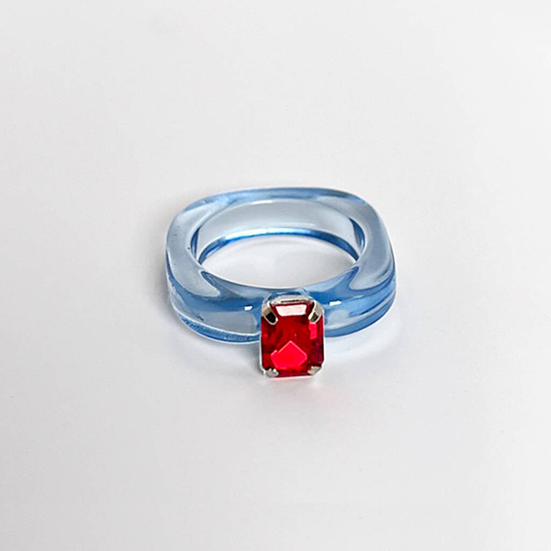 Diabetes Gift Blue Resin With Red Rhinestone Ring