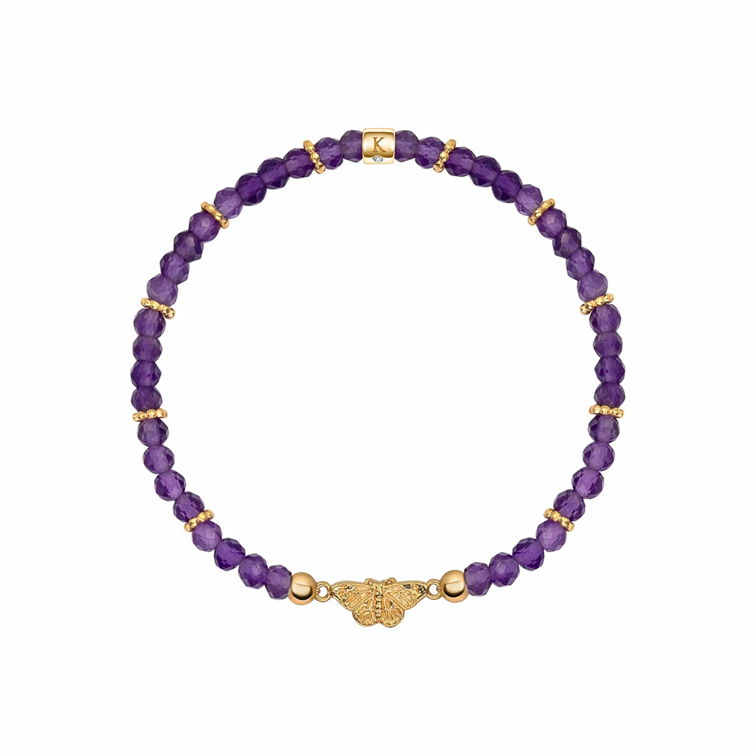 Lupus Awareness Amethyst Butterfly Charm Bracelet
