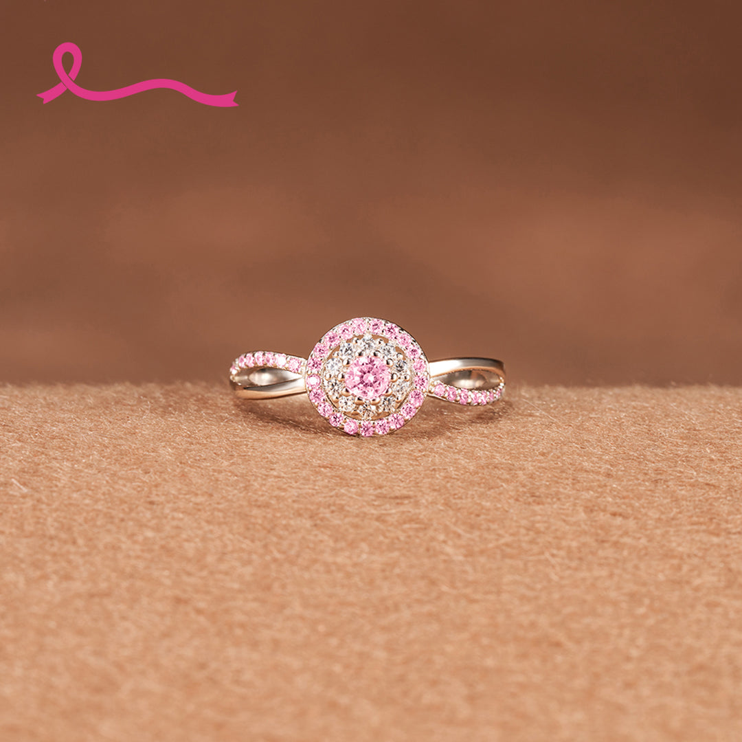 S925 Raise Awareness I Am Enough Pink Circle Ring