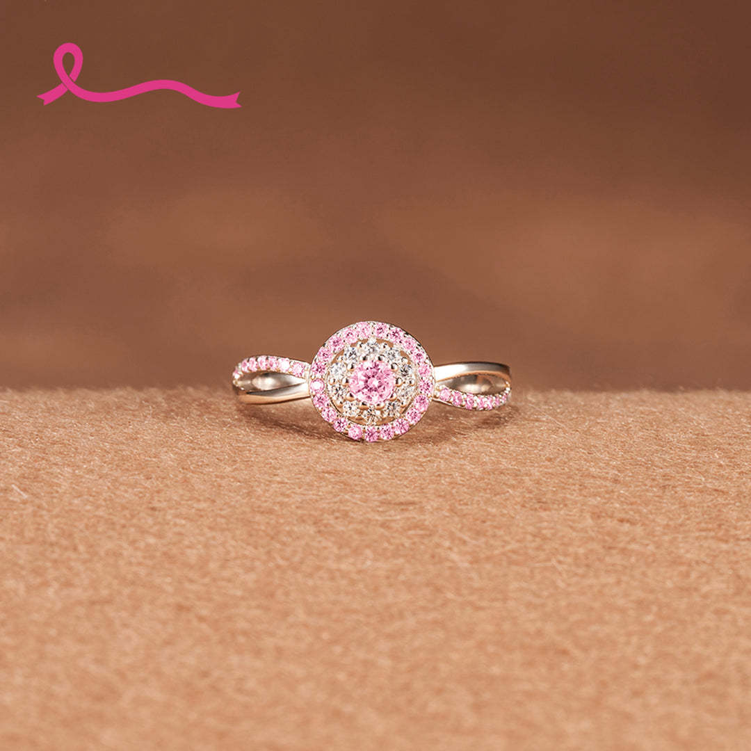 S925 Raise Awareness I Am Enough Pink Circle Ring
