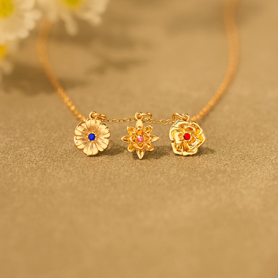 1-12 Three-Dimensional Birth Flowers Necklace-Mother's Day Gift