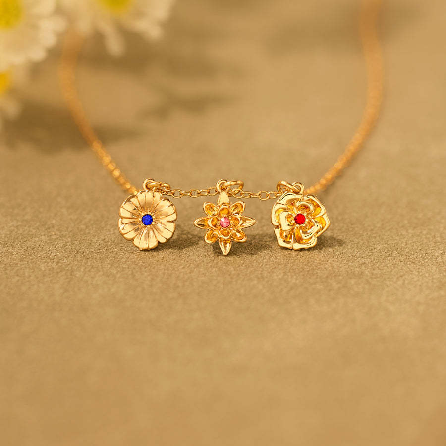 1-12 Three-Dimensional Birth Flowers Necklace-Mother's Day Gift