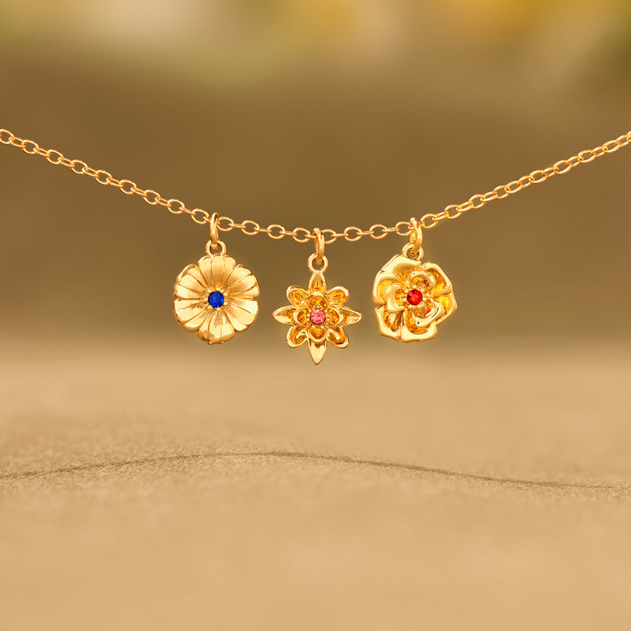 1-12 Three-Dimensional Birth Flowers Necklace-Mother's Day Gift