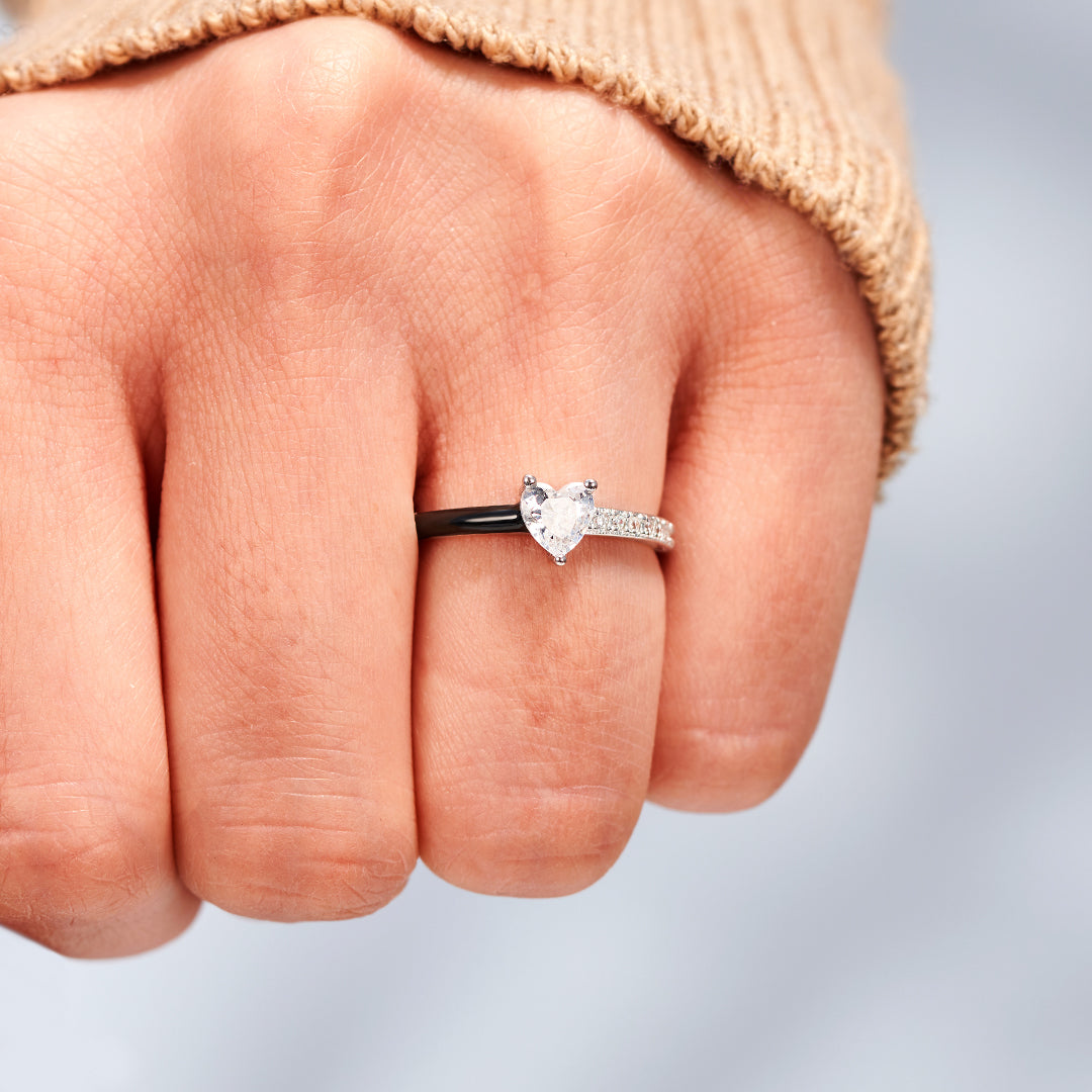 Give You My Listening Heart-Cut Half Enamel Ring