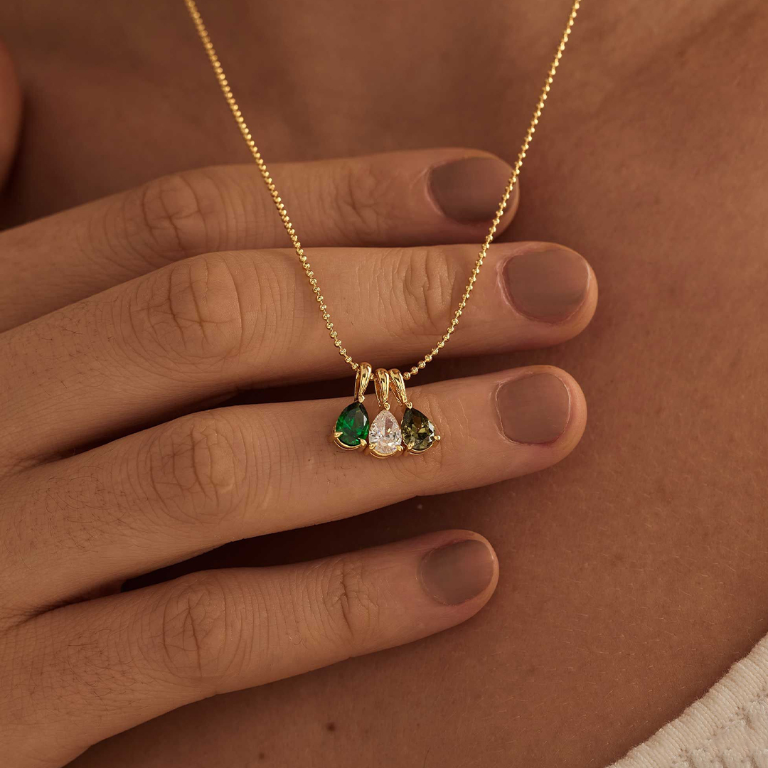 Family Birthstone For Grandma Drop Necklace
