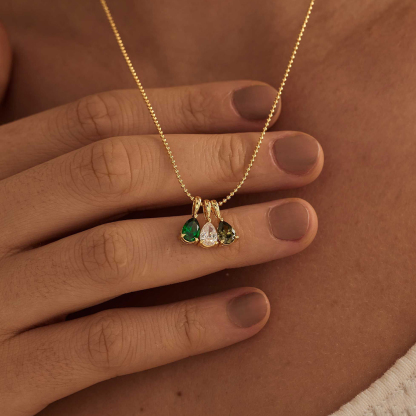 Family Birthstone For Grandma Drop Necklace