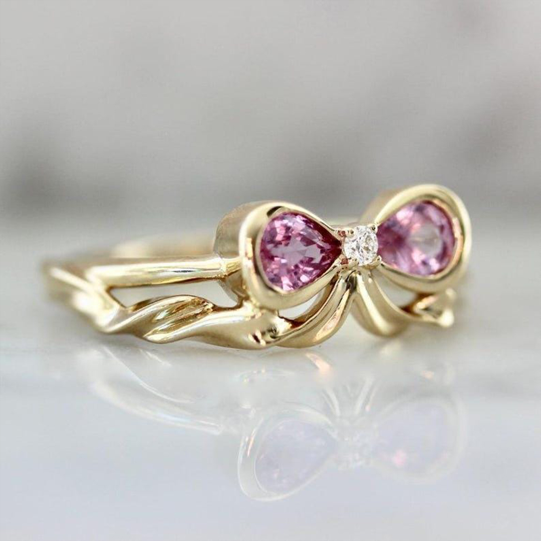 Breast Cancer Gifts Dainty Bow Statement Ring