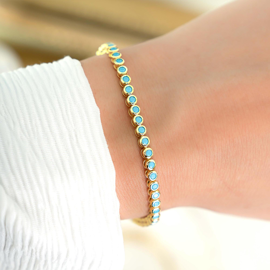PTSD Awareness Strength In Every Link Turquoise Tennis Bracelet