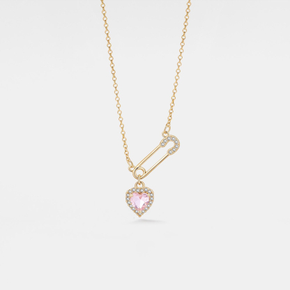 Pink Heart Safety Pin Friendship Necklace