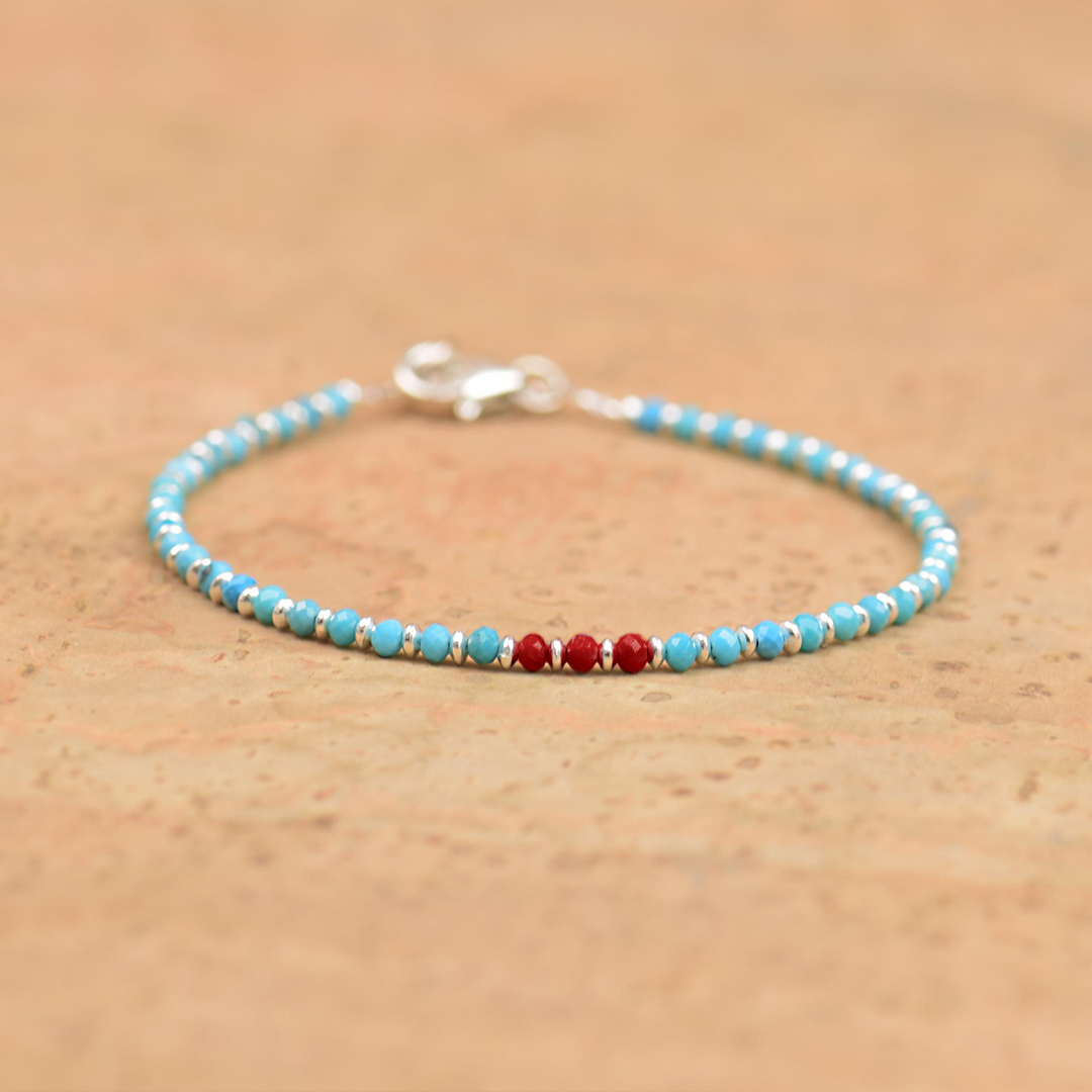 Diabetes Awareness Statement of Strength Tiny Turquoise Beads Bracelet