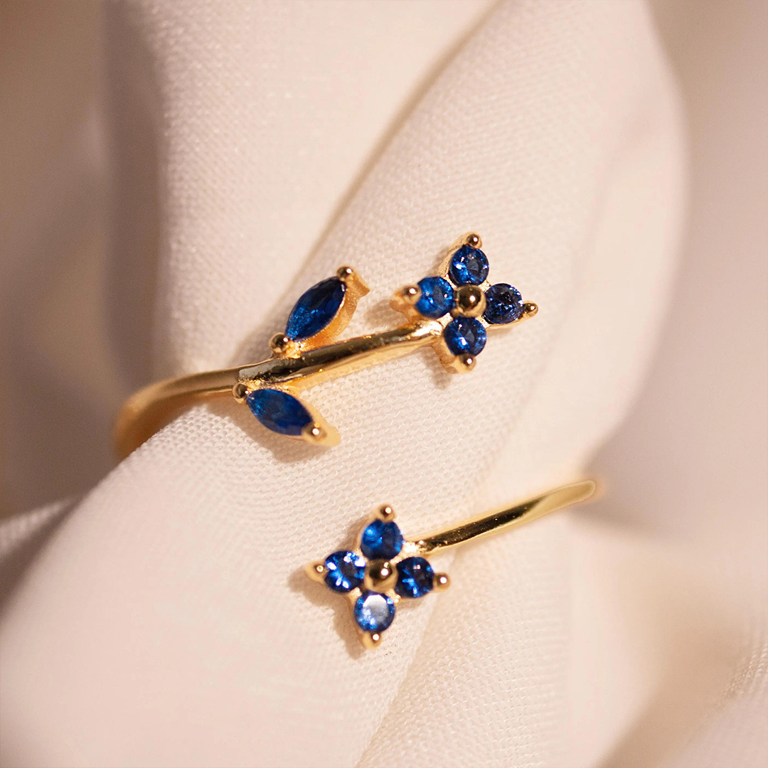 Blue Ring Sapphire Flower Adjustable Rings
