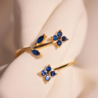 Blue Ring Sapphire Flower Adjustable Rings 