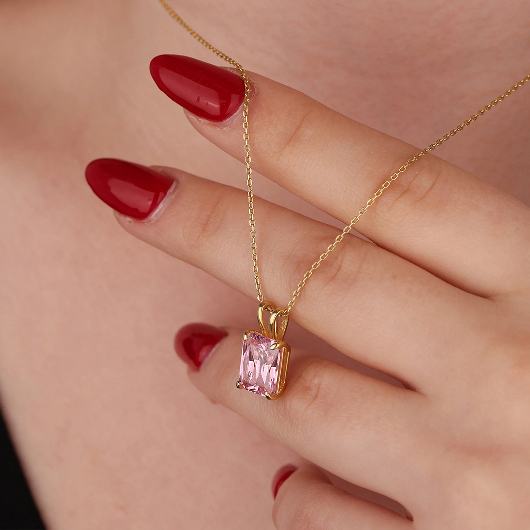 Breast Cancer Awareness Genuine Pink Tourmaline Pendant Necklace