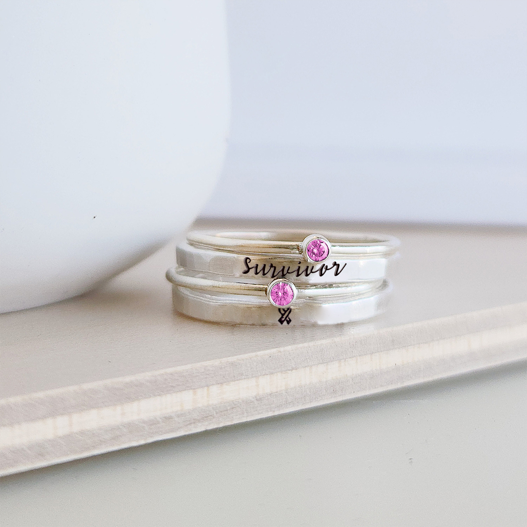 Breast Cancer Awareness Stackable Ring Set