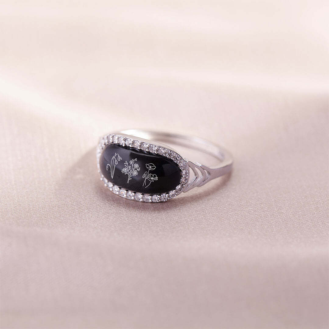 Family Wildflowers Garden Engraved Birth Flowers Shell Ring