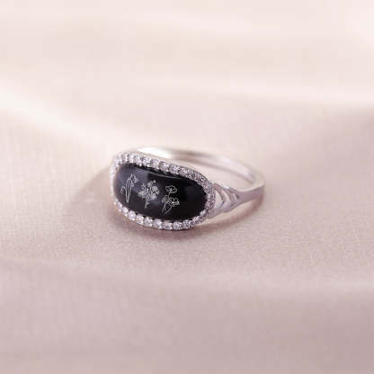 Family Wildflowers Garden Engraved Birth Flowers Shell Ring