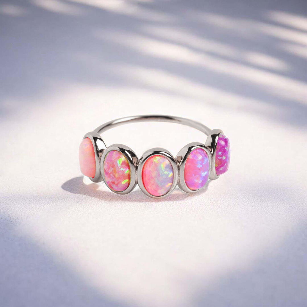 Breast Cancer Awareness I Am Enough Pink Gradient Opal Ring