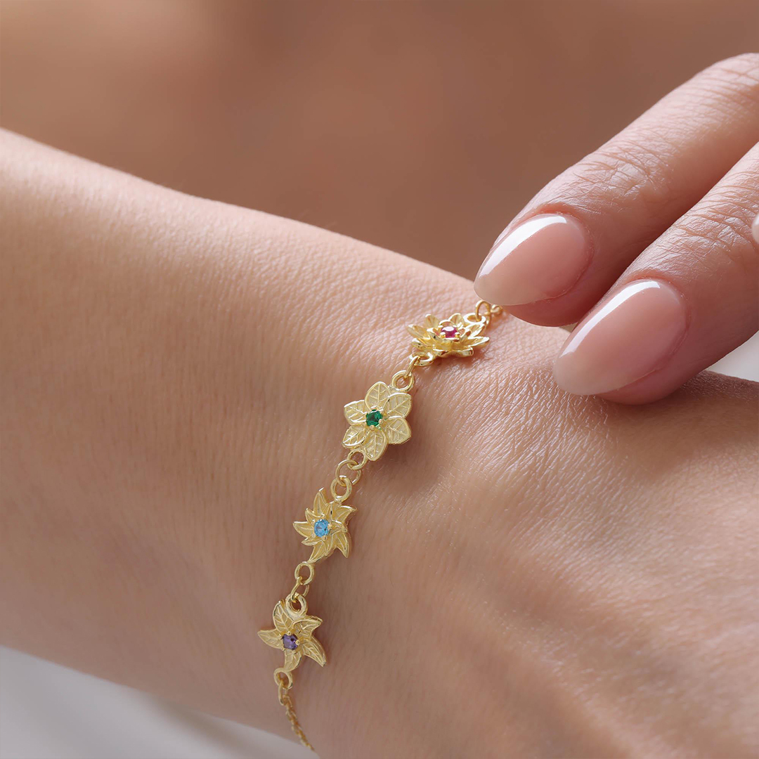 Grandma Bracelet With Kids Birthflower Bouquet Bracelet