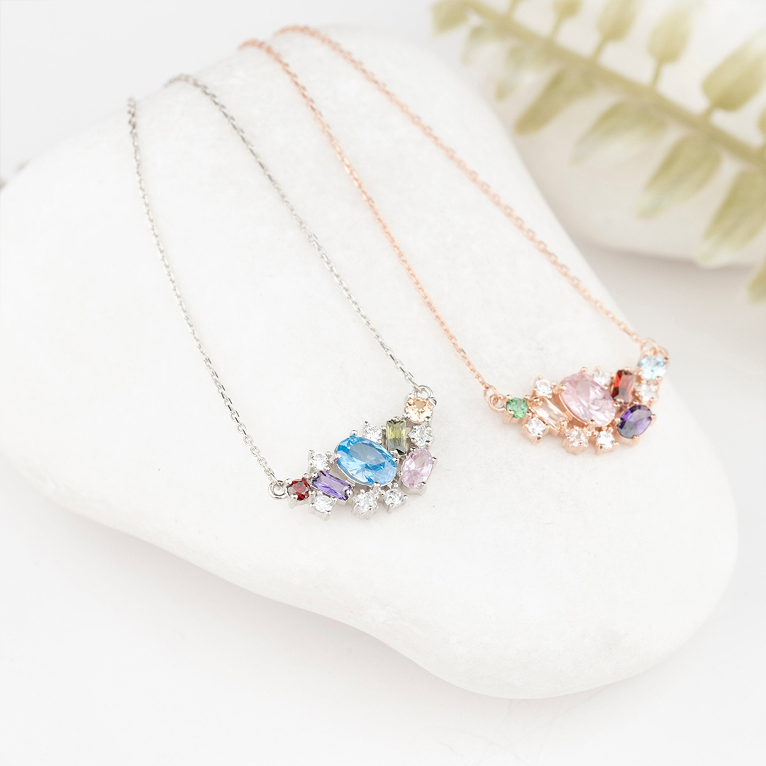 Christmas Gift Custom Multi-Cutting 1-6 Birthstones Necklace