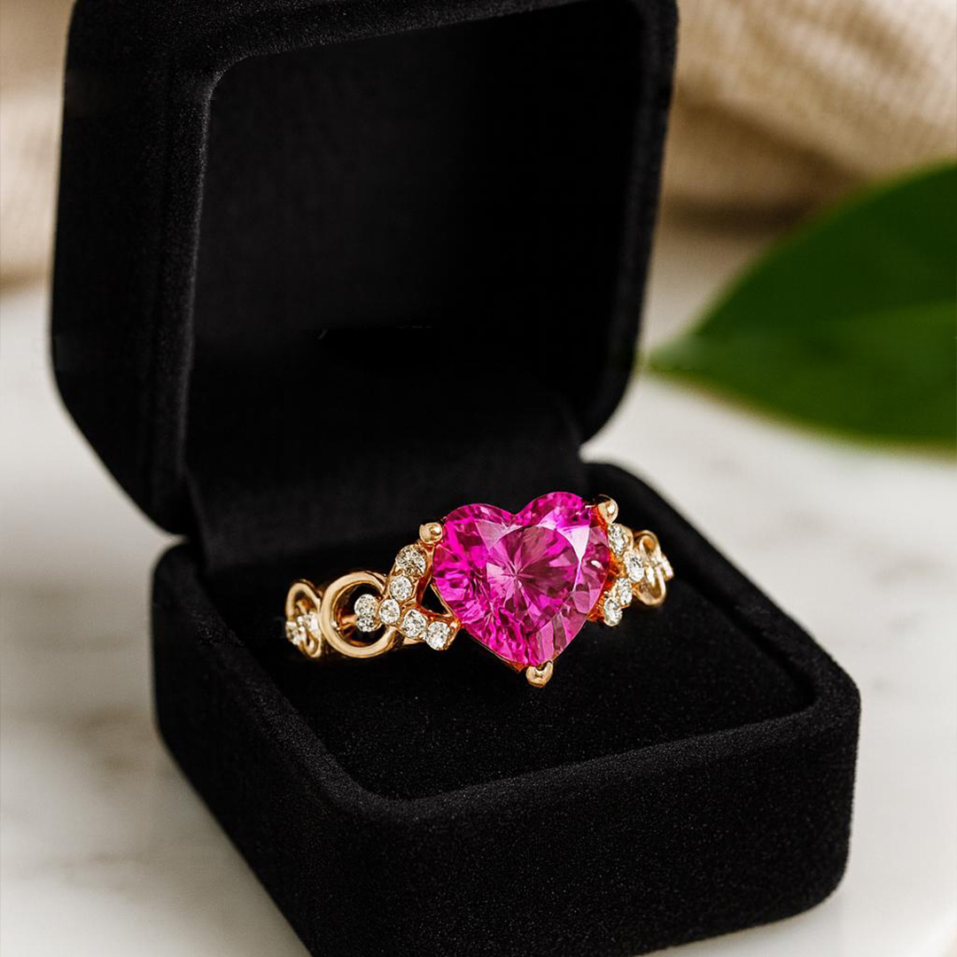 Breast Cancer Awareness Heart Cut Diamond Ring