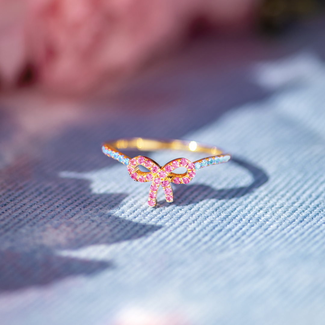 Mama Of An Angel Pink Pave Bow Ring