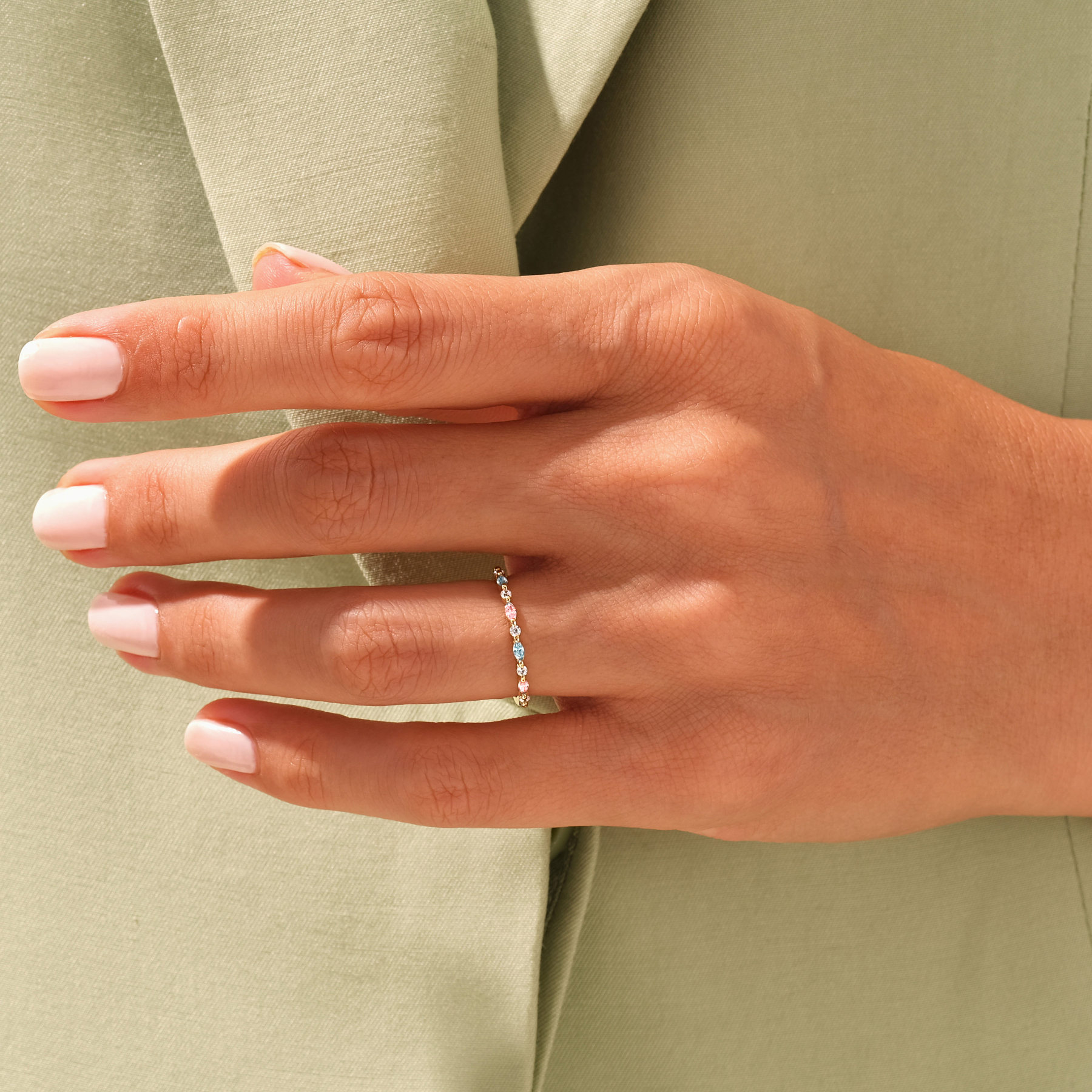 Blue & Pink Bond Marquise Ring