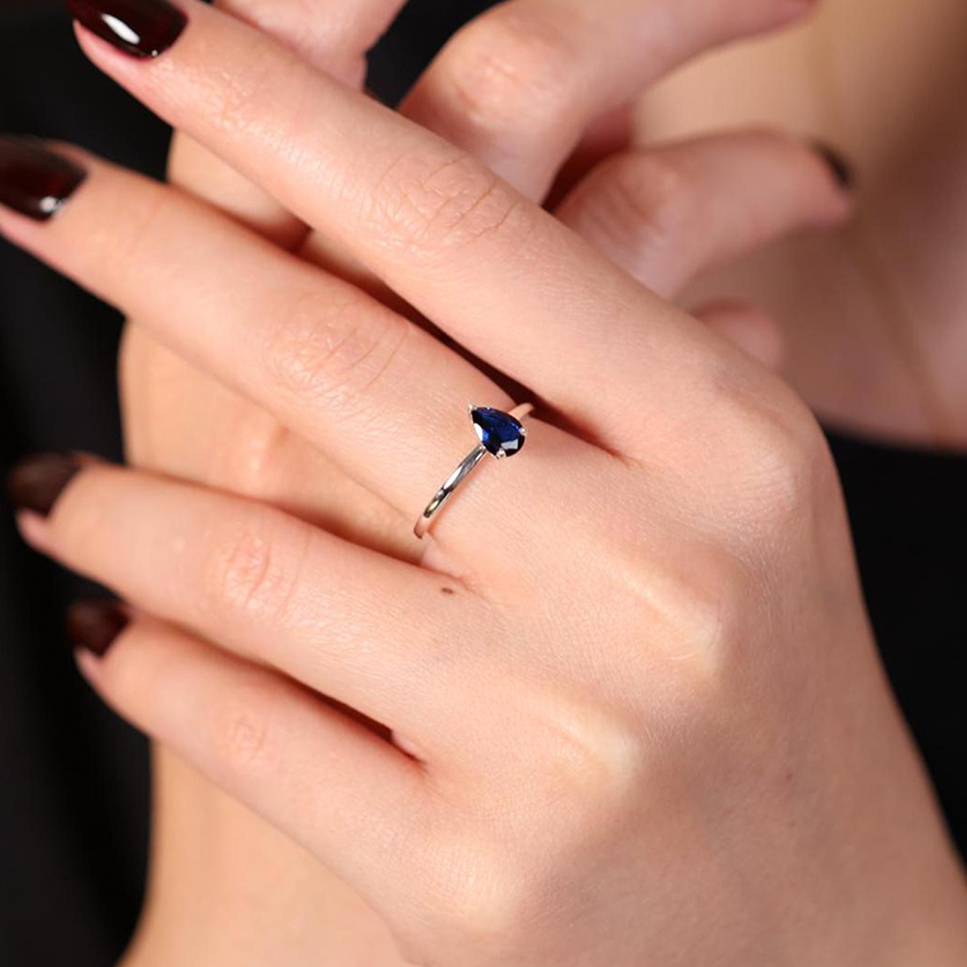 Memorial Tear Teardrop Sapphire Ring